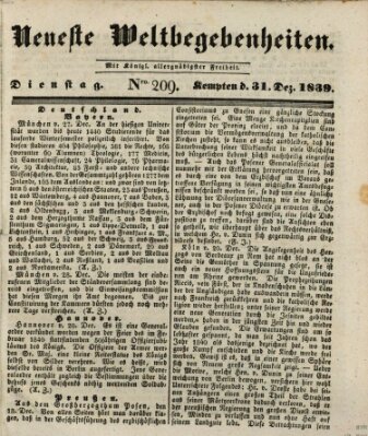 Neueste Weltbegebenheiten (Kemptner Zeitung) Dienstag 31. Dezember 1839