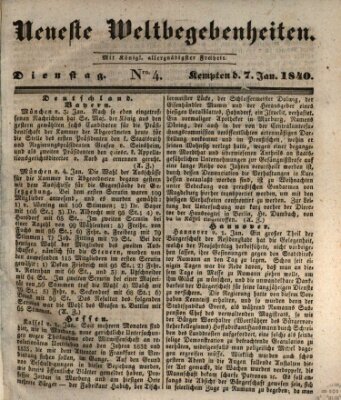 Neueste Weltbegebenheiten (Kemptner Zeitung) Dienstag 7. Januar 1840