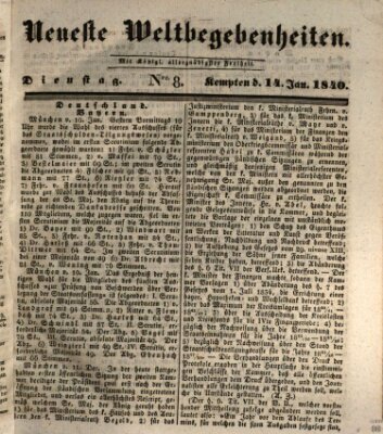 Neueste Weltbegebenheiten (Kemptner Zeitung) Dienstag 14. Januar 1840