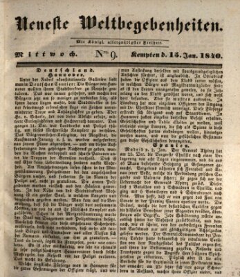 Neueste Weltbegebenheiten (Kemptner Zeitung) Mittwoch 15. Januar 1840