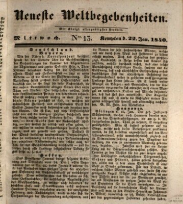 Neueste Weltbegebenheiten (Kemptner Zeitung) Mittwoch 22. Januar 1840