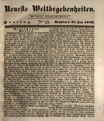 Neueste Weltbegebenheiten (Kemptner Zeitung) Freitag 31. Januar 1840