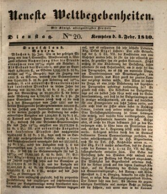 Neueste Weltbegebenheiten (Kemptner Zeitung) Dienstag 4. Februar 1840