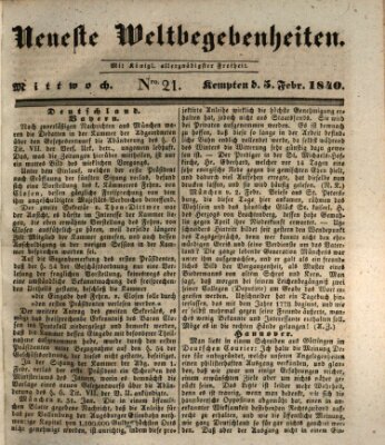 Neueste Weltbegebenheiten (Kemptner Zeitung) Mittwoch 5. Februar 1840