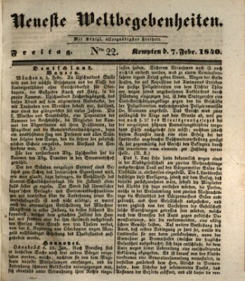 Neueste Weltbegebenheiten (Kemptner Zeitung) Freitag 7. Februar 1840