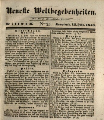 Neueste Weltbegebenheiten (Kemptner Zeitung) Mittwoch 12. Februar 1840