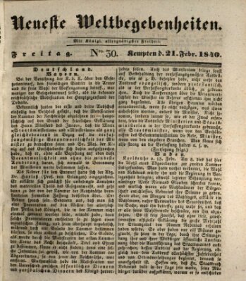 Neueste Weltbegebenheiten (Kemptner Zeitung) Freitag 21. Februar 1840