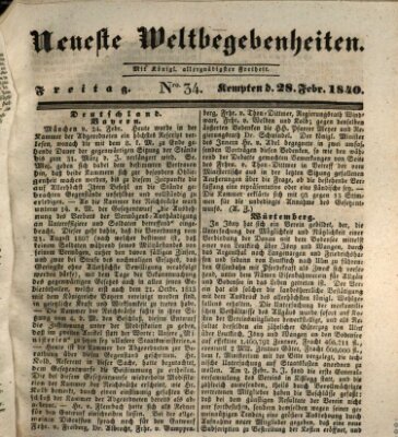 Neueste Weltbegebenheiten (Kemptner Zeitung) Freitag 28. Februar 1840