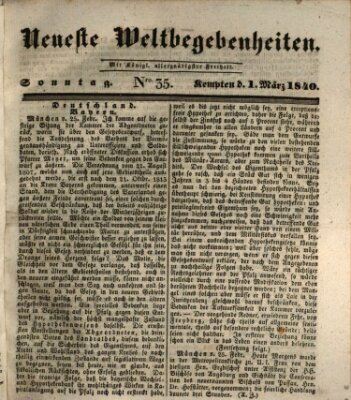 Neueste Weltbegebenheiten (Kemptner Zeitung) Sonntag 1. März 1840