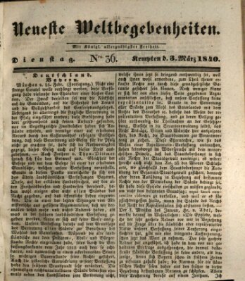 Neueste Weltbegebenheiten (Kemptner Zeitung) Dienstag 3. März 1840