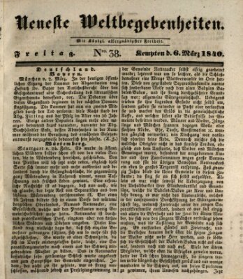 Neueste Weltbegebenheiten (Kemptner Zeitung) Freitag 6. März 1840