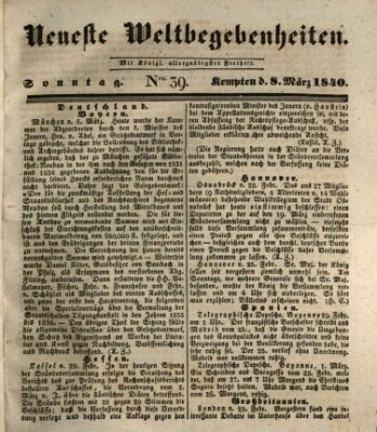 Neueste Weltbegebenheiten (Kemptner Zeitung) Sonntag 8. März 1840