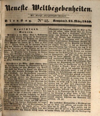 Neueste Weltbegebenheiten (Kemptner Zeitung) Dienstag 24. März 1840