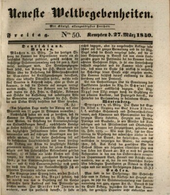 Neueste Weltbegebenheiten (Kemptner Zeitung) Freitag 27. März 1840