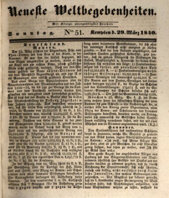 Neueste Weltbegebenheiten (Kemptner Zeitung) Sonntag 29. März 1840