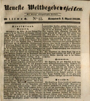 Neueste Weltbegebenheiten (Kemptner Zeitung) Mittwoch 1. April 1840