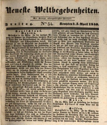 Neueste Weltbegebenheiten (Kemptner Zeitung) Freitag 3. April 1840