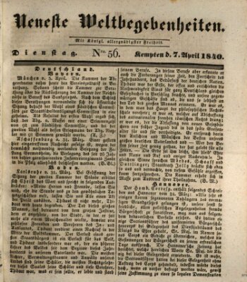 Neueste Weltbegebenheiten (Kemptner Zeitung) Dienstag 7. April 1840