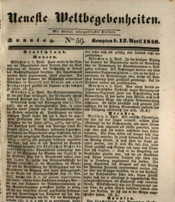 Neueste Weltbegebenheiten (Kemptner Zeitung) Sonntag 12. April 1840