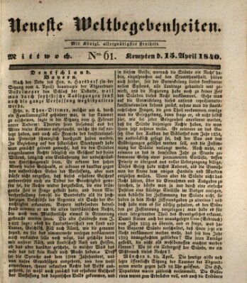 Neueste Weltbegebenheiten (Kemptner Zeitung) Mittwoch 15. April 1840