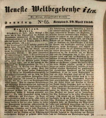 Neueste Weltbegebenheiten (Kemptner Zeitung) Sonntag 19. April 1840