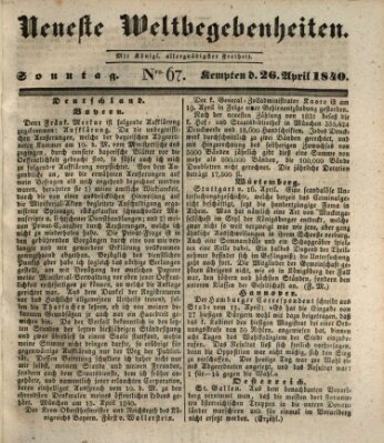 Neueste Weltbegebenheiten (Kemptner Zeitung) Sonntag 26. April 1840