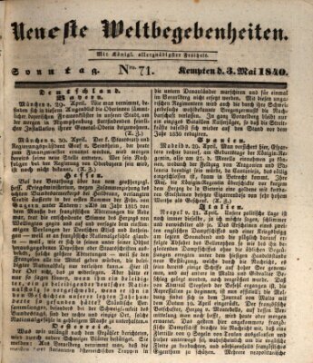 Neueste Weltbegebenheiten (Kemptner Zeitung) Sonntag 3. Mai 1840