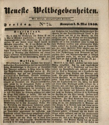 Neueste Weltbegebenheiten (Kemptner Zeitung) Freitag 8. Mai 1840