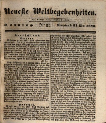 Neueste Weltbegebenheiten (Kemptner Zeitung) Sonntag 31. Mai 1840