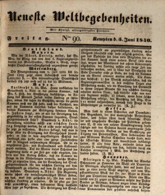 Neueste Weltbegebenheiten (Kemptner Zeitung) Freitag 5. Juni 1840