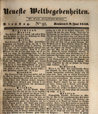 Neueste Weltbegebenheiten (Kemptner Zeitung) Dienstag 9. Juni 1840