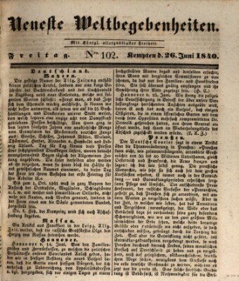 Neueste Weltbegebenheiten (Kemptner Zeitung) Freitag 26. Juni 1840