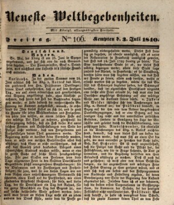 Neueste Weltbegebenheiten (Kemptner Zeitung) Freitag 3. Juli 1840