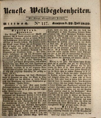 Neueste Weltbegebenheiten (Kemptner Zeitung) Mittwoch 22. Juli 1840