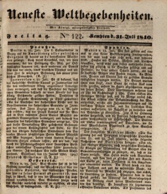 Neueste Weltbegebenheiten (Kemptner Zeitung) Freitag 31. Juli 1840