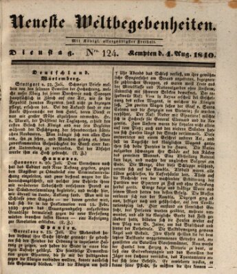 Neueste Weltbegebenheiten (Kemptner Zeitung) Dienstag 4. August 1840