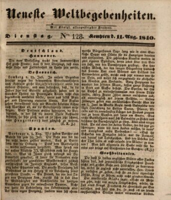 Neueste Weltbegebenheiten (Kemptner Zeitung) Dienstag 11. August 1840