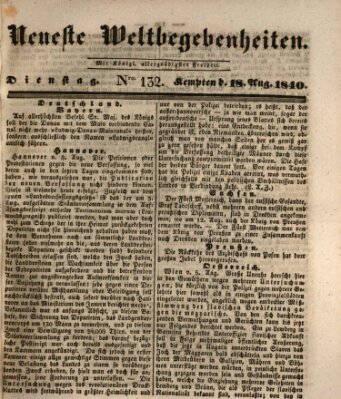 Neueste Weltbegebenheiten (Kemptner Zeitung) Dienstag 18. August 1840