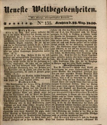 Neueste Weltbegebenheiten (Kemptner Zeitung) Sonntag 23. August 1840