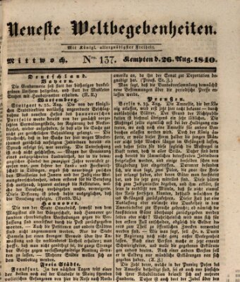 Neueste Weltbegebenheiten (Kemptner Zeitung) Mittwoch 26. August 1840