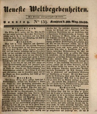 Neueste Weltbegebenheiten (Kemptner Zeitung) Sonntag 30. August 1840