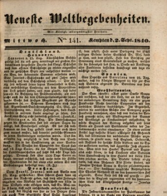 Neueste Weltbegebenheiten (Kemptner Zeitung) Mittwoch 2. September 1840