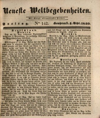 Neueste Weltbegebenheiten (Kemptner Zeitung) Freitag 4. September 1840