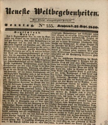 Neueste Weltbegebenheiten (Kemptner Zeitung) Sonntag 27. September 1840