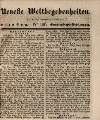 Neueste Weltbegebenheiten (Kemptner Zeitung) Dienstag 29. September 1840