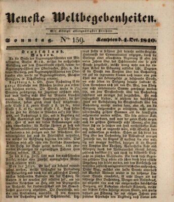 Neueste Weltbegebenheiten (Kemptner Zeitung) Sonntag 4. Oktober 1840