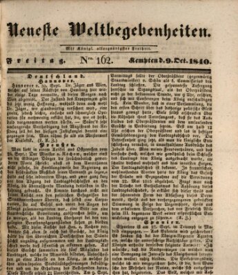 Neueste Weltbegebenheiten (Kemptner Zeitung) Freitag 9. Oktober 1840