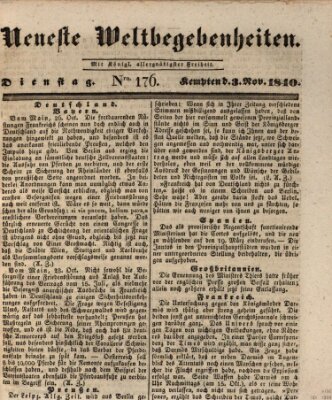 Neueste Weltbegebenheiten (Kemptner Zeitung) Dienstag 3. November 1840