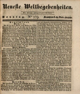 Neueste Weltbegebenheiten (Kemptner Zeitung) Sonntag 8. November 1840