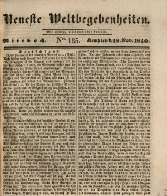 Neueste Weltbegebenheiten (Kemptner Zeitung) Mittwoch 18. November 1840